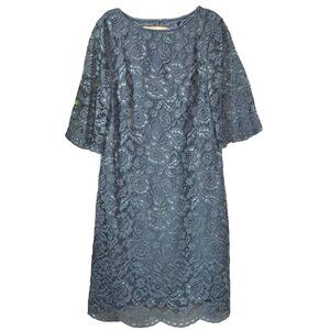 Hitherto Anthropologie Lace Half Sleeve Bridesmaid Dress Dusty Teal-Blue Size 4